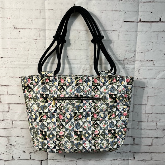 Handbags - Farmhouse Is My Style Canvas Tote Purse Patchwork Quilt Print Rope Handle Floral